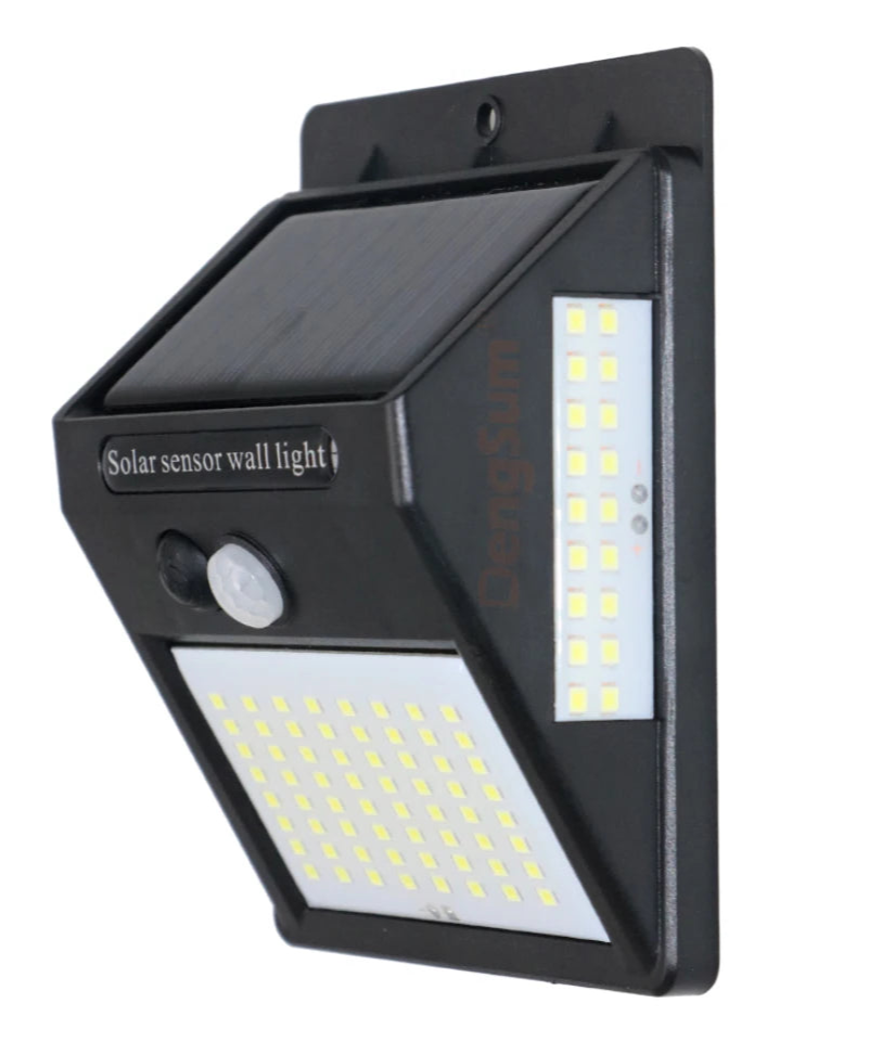 Solar sensor wall light with 100 LED on a white background
