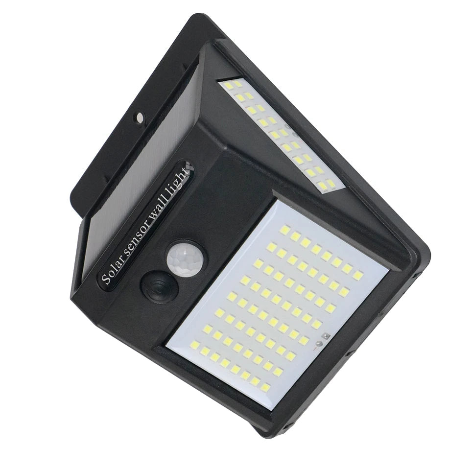 Solar sensor wall light with LED lights on a white background