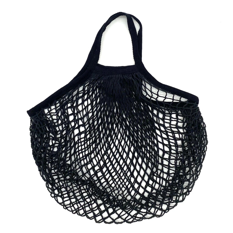 Ecologic Innovation Everyday Mesh Tote in Black. Reusable 100% natural cotton bag for markets and beach days.