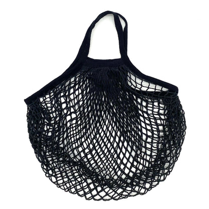 Ecologic Innovation Everyday Mesh Tote in Black. Reusable 100% natural cotton bag for markets and beach days.