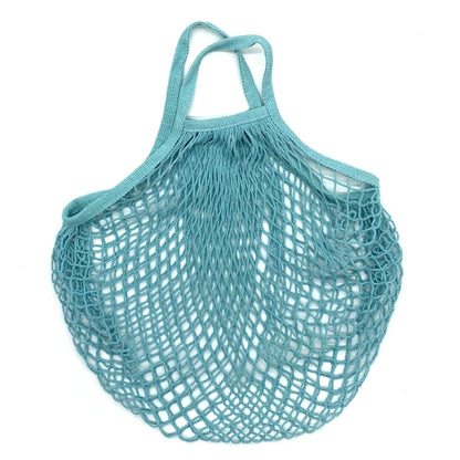 Ecologic Innovation Everyday Mesh Tote in Blue Cyan. Reusable 100% natural cotton bag for markets and beach days.