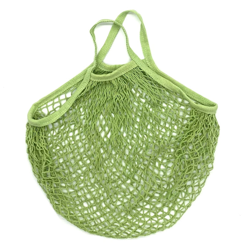 Ecologic Innovation Everyday Mesh Tote in Green. Reusable 100% natural cotton bag for markets and beach days.