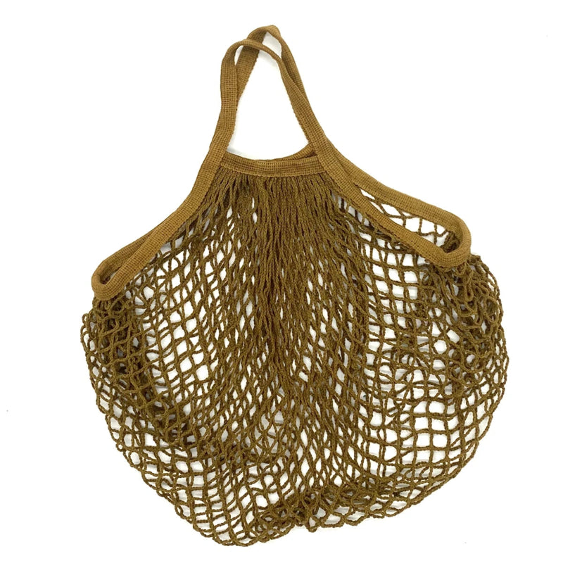 Ecologic Innovation Everyday Mesh Tote in Khaki. Reusable 100% natural cotton bag for markets and beach days.