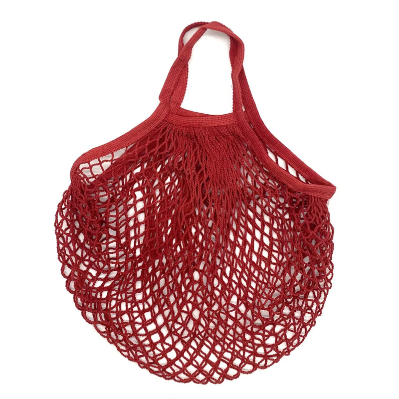 Ecologic Innovation Everyday Mesh Tote in Red. Reusable 100% natural cotton bag for markets and beach days.