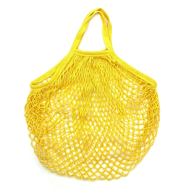 Ecologic Innovation Everyday Mesh Tote in Yellow. Reusable 100% natural cotton bag for markets and beach days.